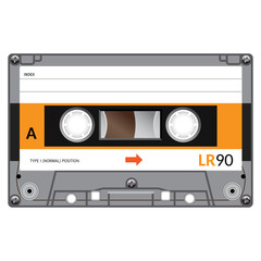 Retro audio cassette, realistic illustration isolated on white.