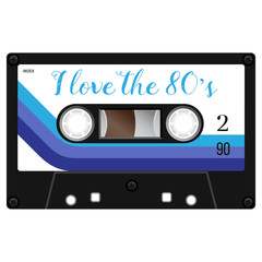 Vintage technology audio cassette tape isolated on white background.