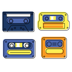 Vintage cassette colour tapes illustration, isolated on white set.