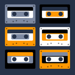 Retro cassettes simple design set, flat illustration.