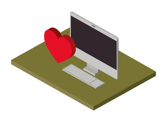 computer desktop with heart isometric icon vector illustration design