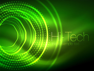 Magic neon circle shape abstract background, shiny light effect template for web banner, business or technology presentation background or elements, vector illustration