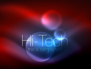 Blurred neon glowing circle, hi-tech modern bubble template, techno glowing glass round shapes or spheres. Geometric abstract background