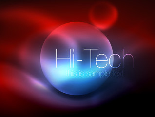 Blurred neon glowing circle, hi-tech modern bubble template, techno glowing glass round shapes or spheres. Geometric abstract background