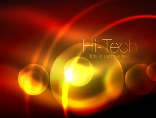 Blurred neon glowing circle, hi-tech modern bubble template, techno glowing glass round shapes or spheres. Geometric abstract background