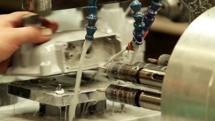 Industrial Lathe with Water Jet Cooling.