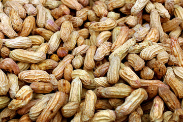 a lot of peanuts shell food close up street food snack of thailand