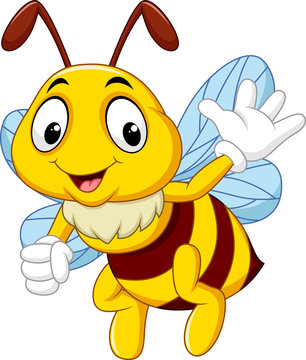 Cartoon bee waving hand