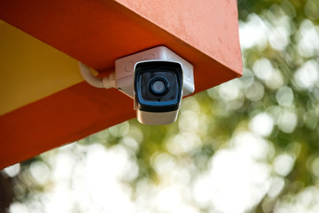 White CCTV security camera for home protection, privacy, security against crime & surveillance,...