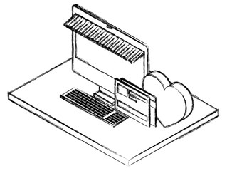 computer desktop with heart and credit card isometric icon vector illustration design