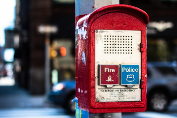 MANHATTAN, NY - 8/18/2017: Emergency booth in Midtown.