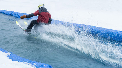Naklejka premium People are having fun doing pond skim