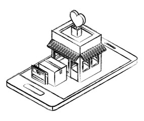 smartphone with store building isometric icon vector illustration design