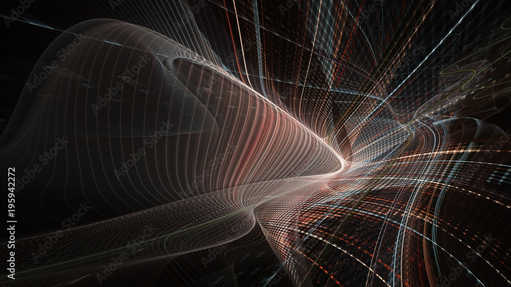 Poster abstract background texture. dynamic 3d composition of curves ands grids. detailed fractal graphics.