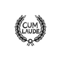 Laurel wreath with cum laude text hand drawn outline doodle icon