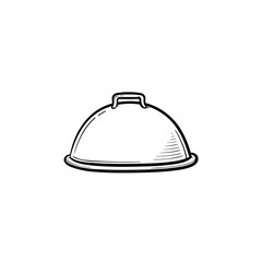 Cloche with platter for serve hand drawn outline doodle icon. Covered dish vector sketch illustration for print, web, mobile and infographics isolated on white background.