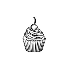 Cupcake hand drawn outline doodle icon. Vector sketch illustration of cupcake with berry for print, web, mobile and infographics isolated on white background.
