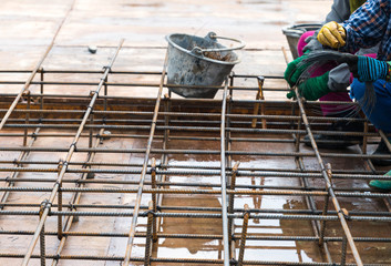 Construction rebar steel work reinforcement in conncrete structure of building © godshutter