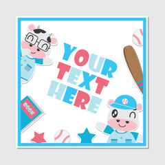 Cute cow boy and his toys vector cartoon illustration for happy birthday card design, postcard, and wallpaper