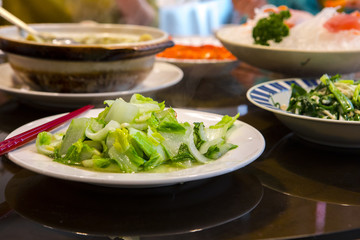 Chinese food in Taiwanese restaurant, delicious fried vegetables, Chinese cabbage