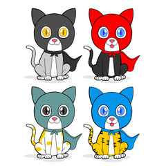 four cute cats with hero costumes illustration