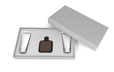 perfume gift set 3d illustration isolated on white background .