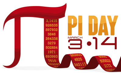 Pi Symbol like a Long Ribbon for Pi Day Celebration, Vector Illustration