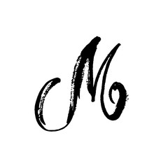 Letter M. Handwritten by dry brush. Rough strokes textured font. Vector illustration. Grunge style elegant alphabet. - obrazy, fototapety, plakaty