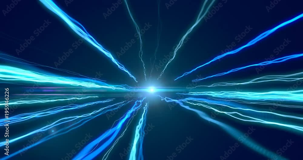 Poster fly through futuristic tunnel with digital wormhole, concept of speed in modern digital technology .