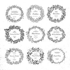 Set of wreath isolated on white background. Vector template with flourishes ornament elements.
