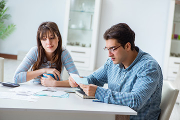 Obraz premium Young couple looking at family finance papers