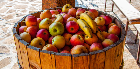 Fruits in the wooden barell