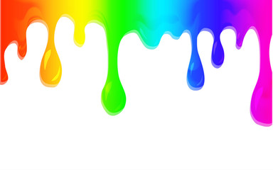 Spectrum color paint dripping on white background
