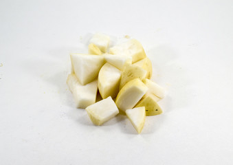 Pile of fresh cubed white turnip
