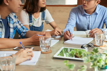 Students discussing homework