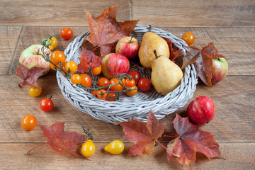 Autumn still life with various gifts of nature.