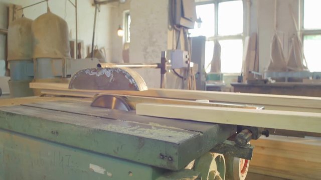Circular saw in a carpentry workshop