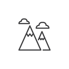 Mountain landscape outline icon. linear style sign for mobile concept and web design. Clouds and mountain peaks simple line vector icon. Symbol, logo illustration. Pixel perfect vector graphics