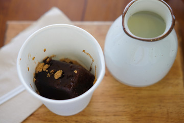 Ice cubes coffee with milk