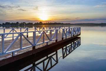 Wharf on the lake at sunset