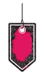 tag hanging with party balloons air vector illustration design