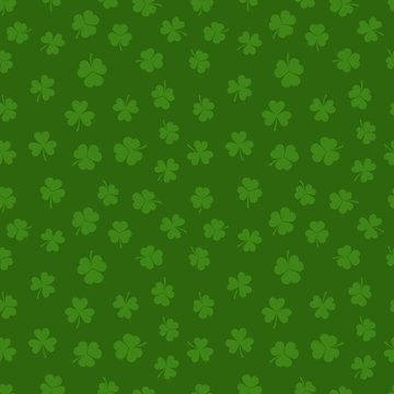 Green clover seamless pattern. Vector shamrock background