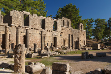Fototapeta na wymiar Ruins of the ancient Greek and Roman town Seleucia (Pamphylia), Turkey