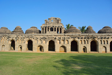 Elephant Stables. Eleven domed chambers for the royal elephants. Hampi Monuments, Karnataka
