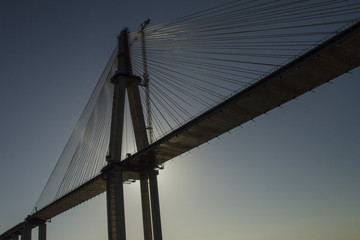 Silhouette of 'Journalist Phelippe Daou' bridge also called 'Rio Negro' bridge. Manaus, Amazon / Brazil
