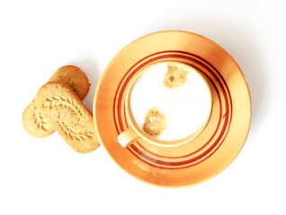 Coffee cup top view isolated on white background.