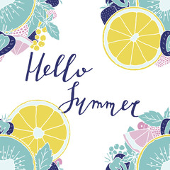 Summertime card with lettering and fruits.