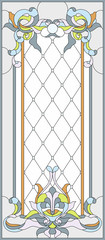 Naklejki  Stained-glass panel in a rectangular frame, abstract floral arrangement of buds and leaves in the art Nouveau style. Decorative design of the window or door. Vector illustration.