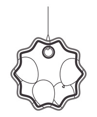 tag hanging with party balloons air vector illustration design