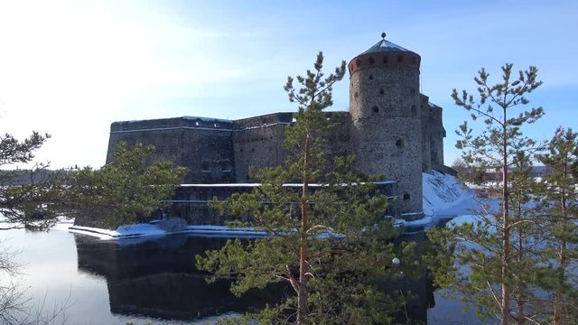 March day at the ancient fortress Olavinlinna. Savonlinna, Finland
